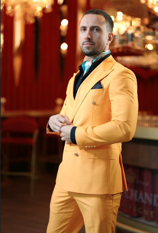 costum elegant portocaliu bărbați